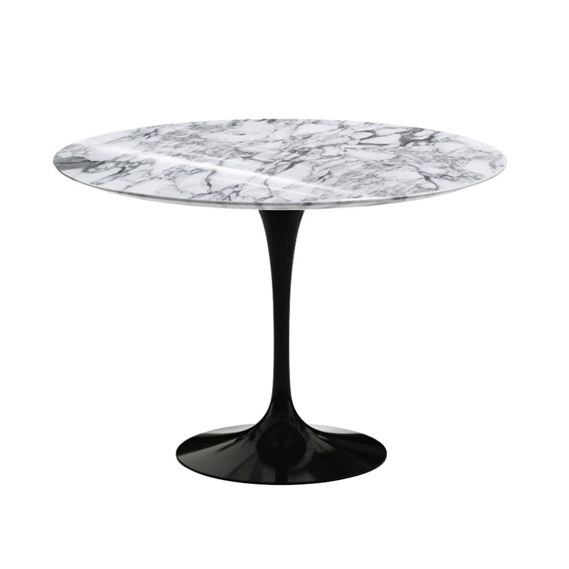 Knoll - Saarinen Round Table - Matbord, Ø 107 cm, Svart underrede, skiva i matt vit Arabescato marmor - Matbord - Eero Saarinen - Svart - Metall/Sten