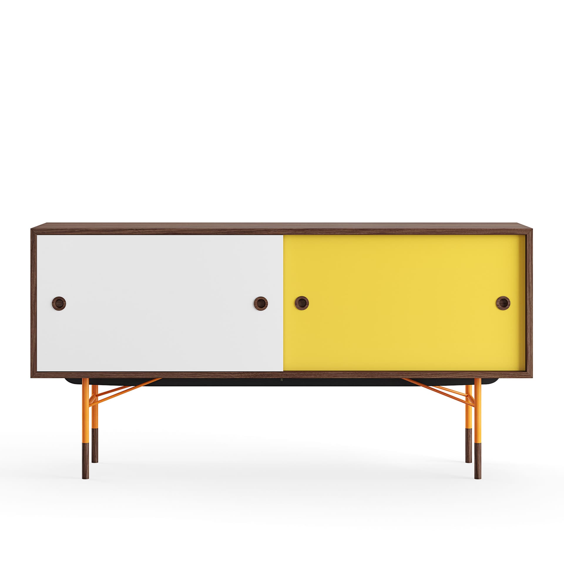 House of Finn Juhl - Sideboard Without Tray Unit, Walnut, White/Yellow, Orange Steel - Skänkar och sideboards - Finn Juhl - Flerfärgad - Metall/Trä