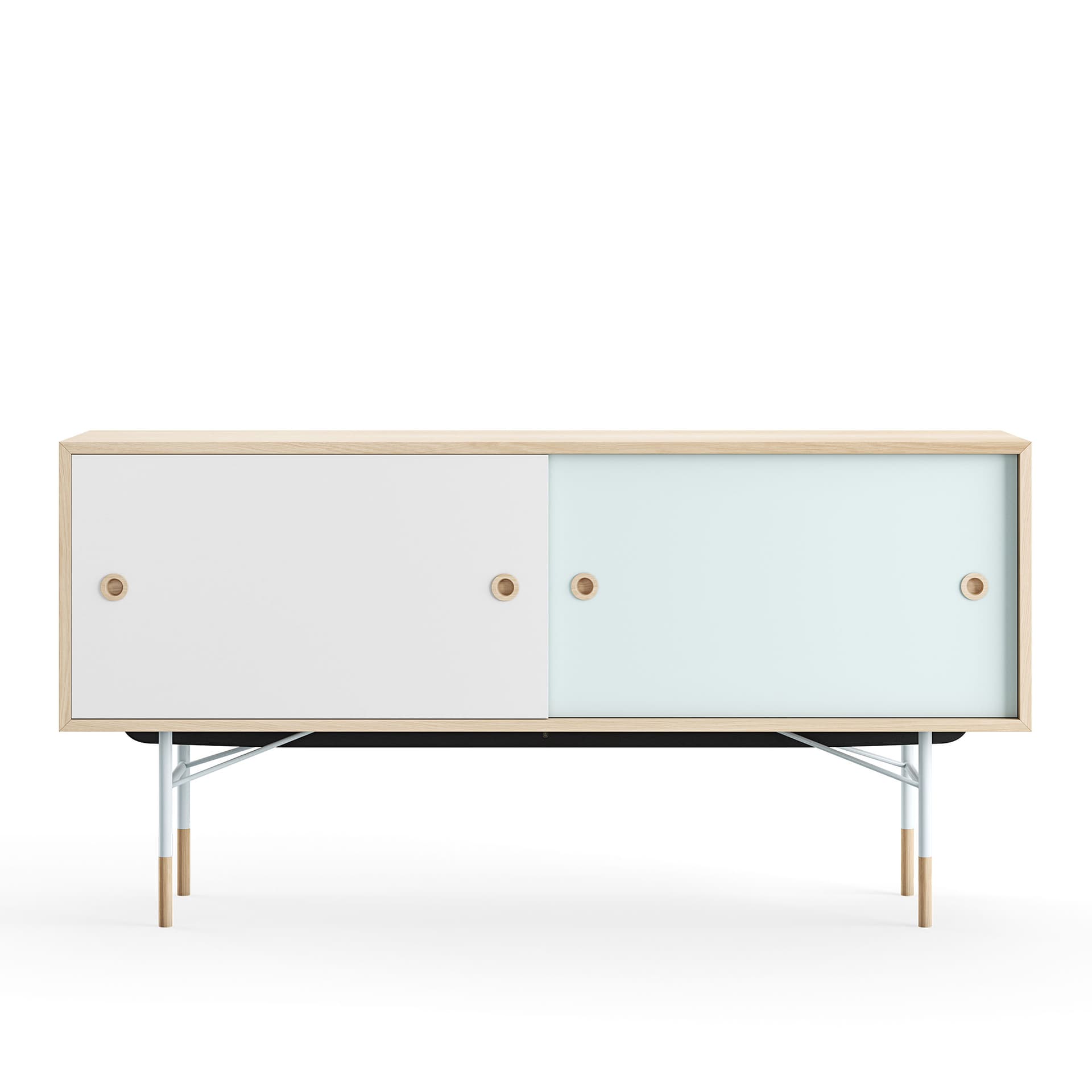 House of Finn Juhl - Sideboard Without Tray Unit, Oak, White/Light Blue, Light Blue Steel - Skänkar och sideboards - Finn Juhl - Flerfärgad - Metall/Trä