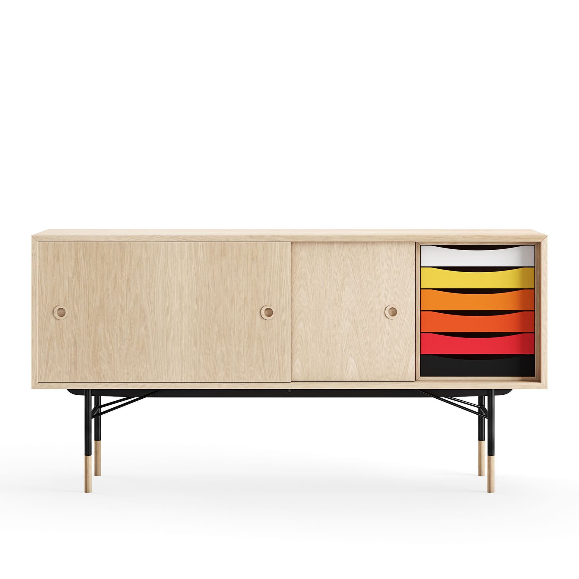 House of Finn Juhl - Sideboard With Tray Unit, Oak Veneer, Black Steel, Warm - Skänkar och sideboards - Finn Juhl - Träfärgad - Metall/Trä