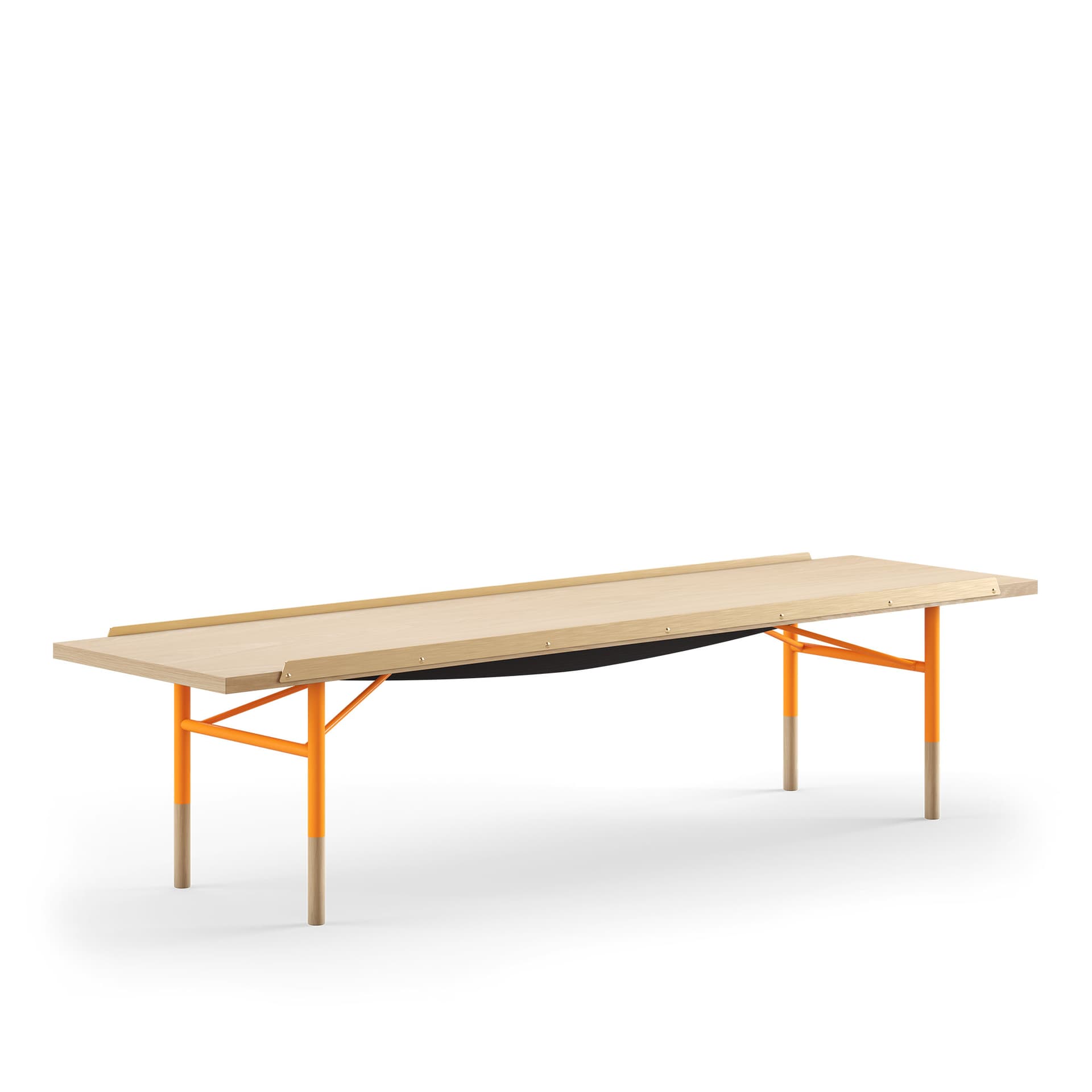 House of Finn Juhl - Table Bench Large, With Brass Edges, Oak, Orange Steel - TV-bänkar - Finn Juhl - Orange,Träfärgad - Metall/Trä