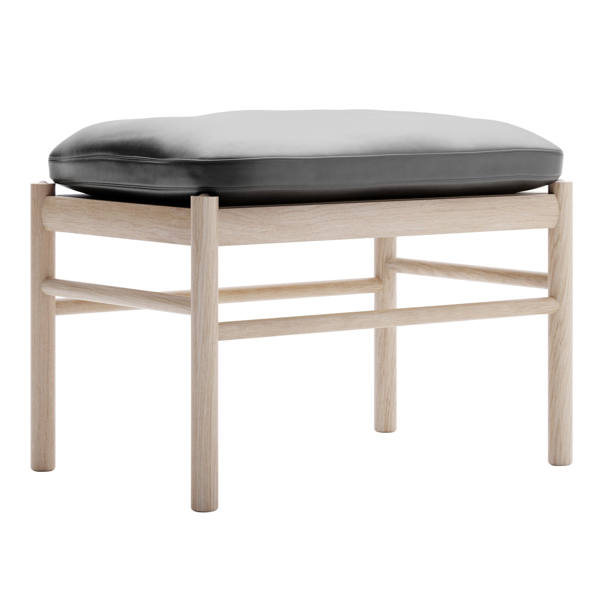 Carl Hansen - OW149F - Colonial Footstool, Vitoljad Ek, Lädergrupp B Thor - 301 - Fotpallar - Ole Wanscher - Svart - Läder/Trä