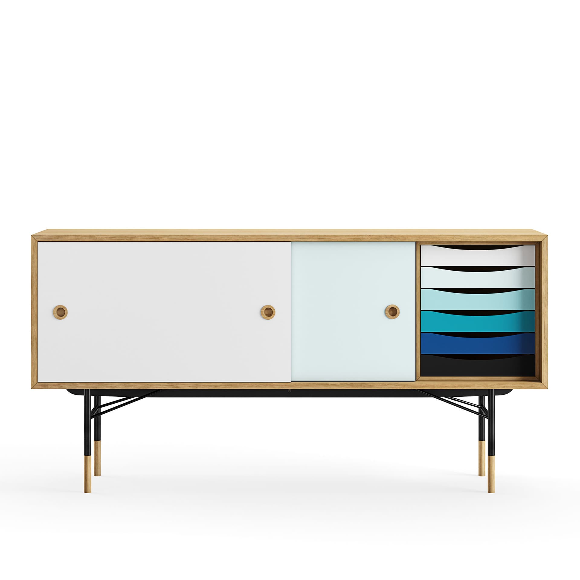 House of Finn Juhl - Sideboard With Tray Unit, Dark oiled oak, White/Light Blue, Black Steel, Cold - Skänkar och sideboards - Finn Juhl - Flerfärgad - Metall/Trä