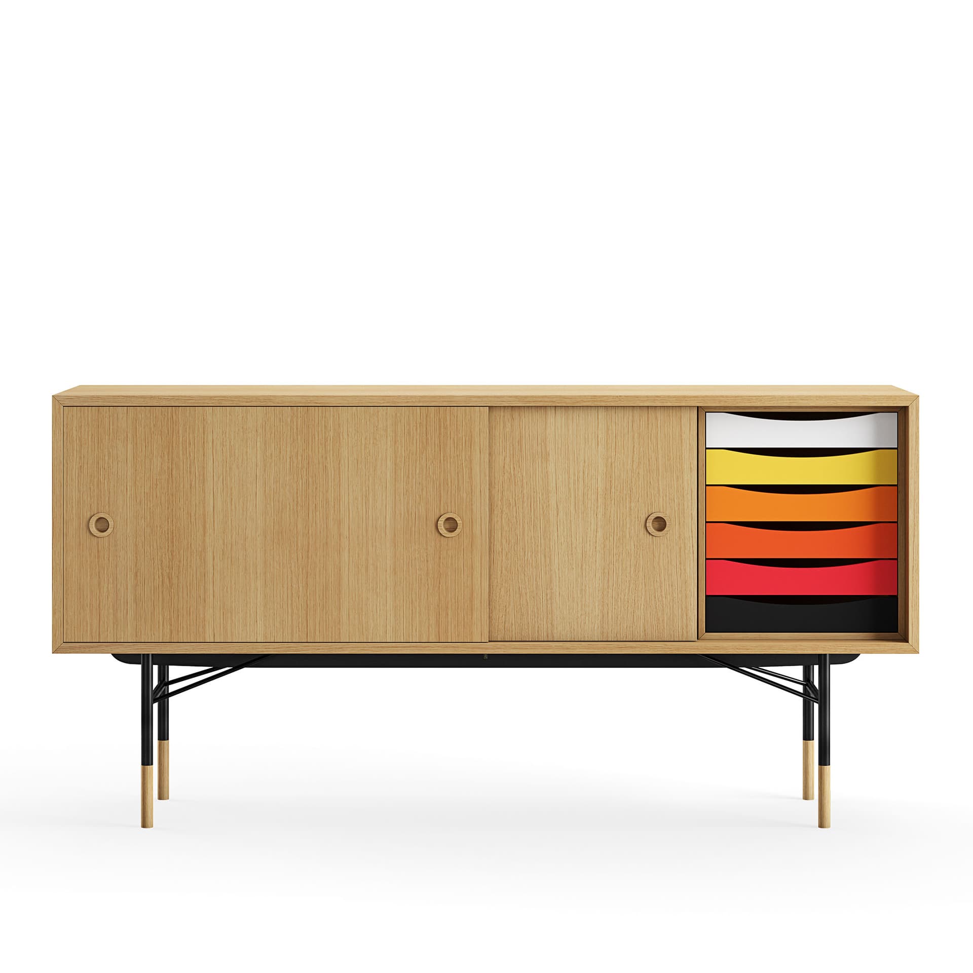 House of Finn Juhl - Sideboard With Tray Unit, Dark oiled oak Veneer, Black Steel, Warm - Skänkar och sideboards - Finn Juhl - Träfärgad - Metall/Trä