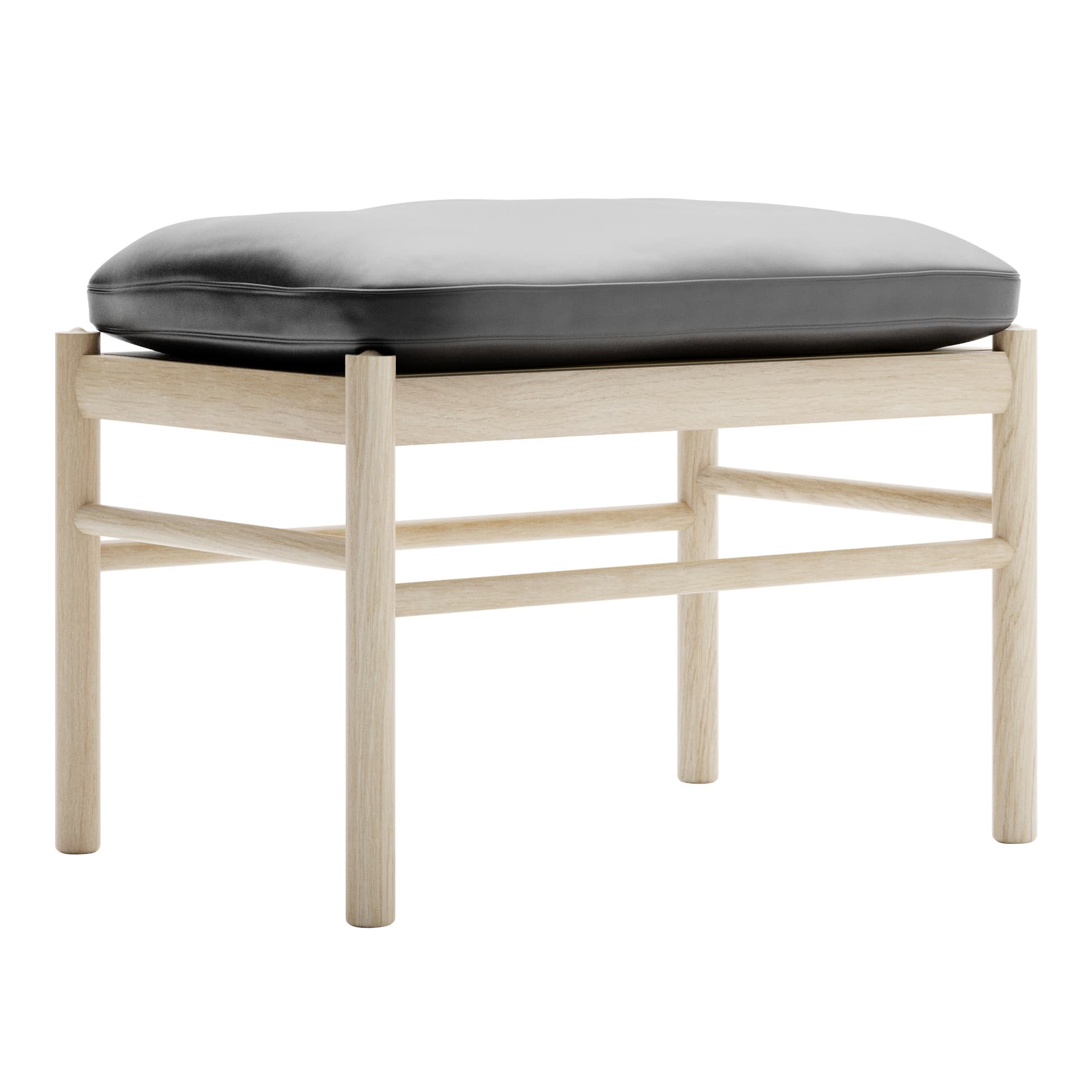 Carl Hansen - OW149F - Colonial Footstool, Tvålad Ek, Lädergrupp B Thor - 301 - Fotpallar - Ole Wanscher - Svart - Läder/Trä