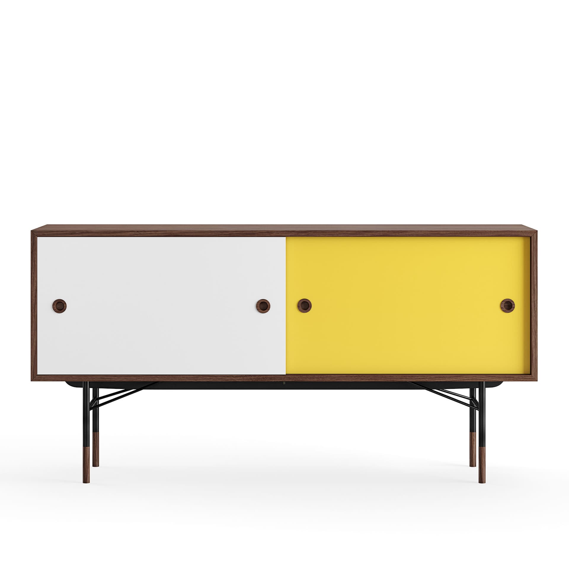 House of Finn Juhl - Sideboard Without Tray Unit, Walnut, White/Yellow, Black Steel - Skänkar och sideboards - Finn Juhl - Flerfärgad - Metall/Trä