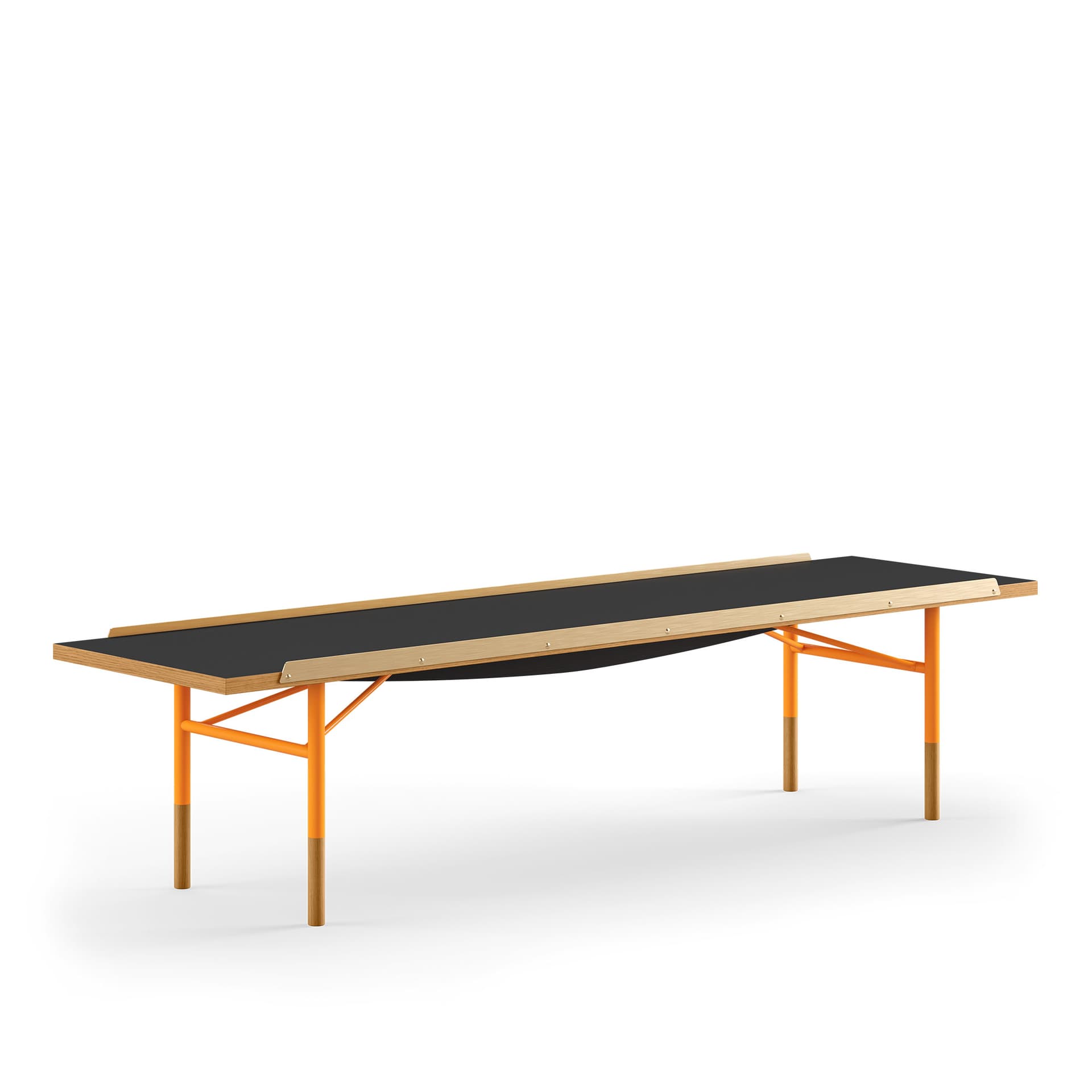 House of Finn Juhl - Table Bench Medium, With Brass Edges, Dark oiled oak/black linoleum, Orange Steel - TV-bänkar - Finn Juhl - Orange,Träfärgad,Svart - Metall/Trä/Plast