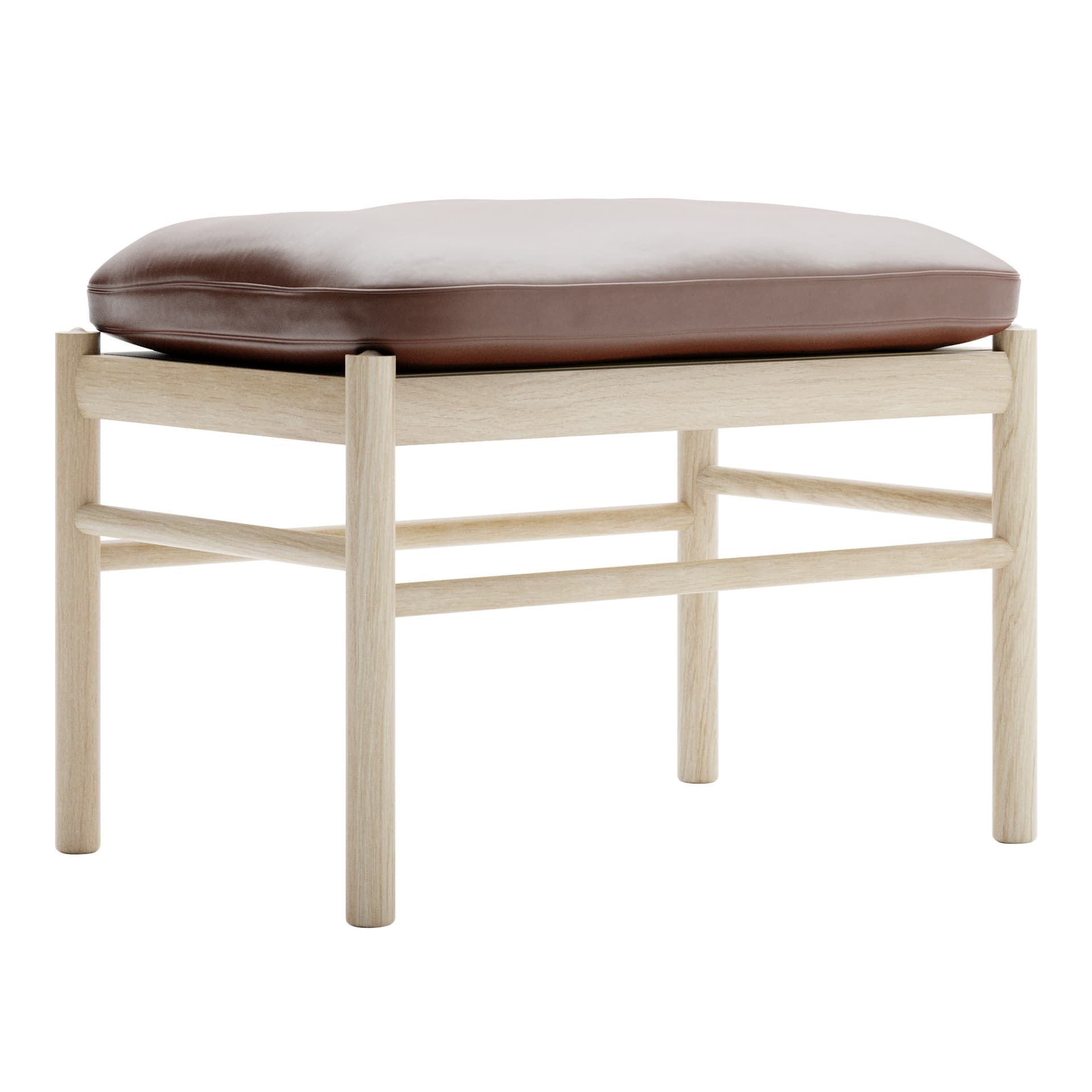 Carl Hansen - OW149F - Colonial Footstool, Tvålad Ek, Lädergrupp C Sif - 92 - Fotpallar - Ole Wanscher - Brun - Läder/Trä