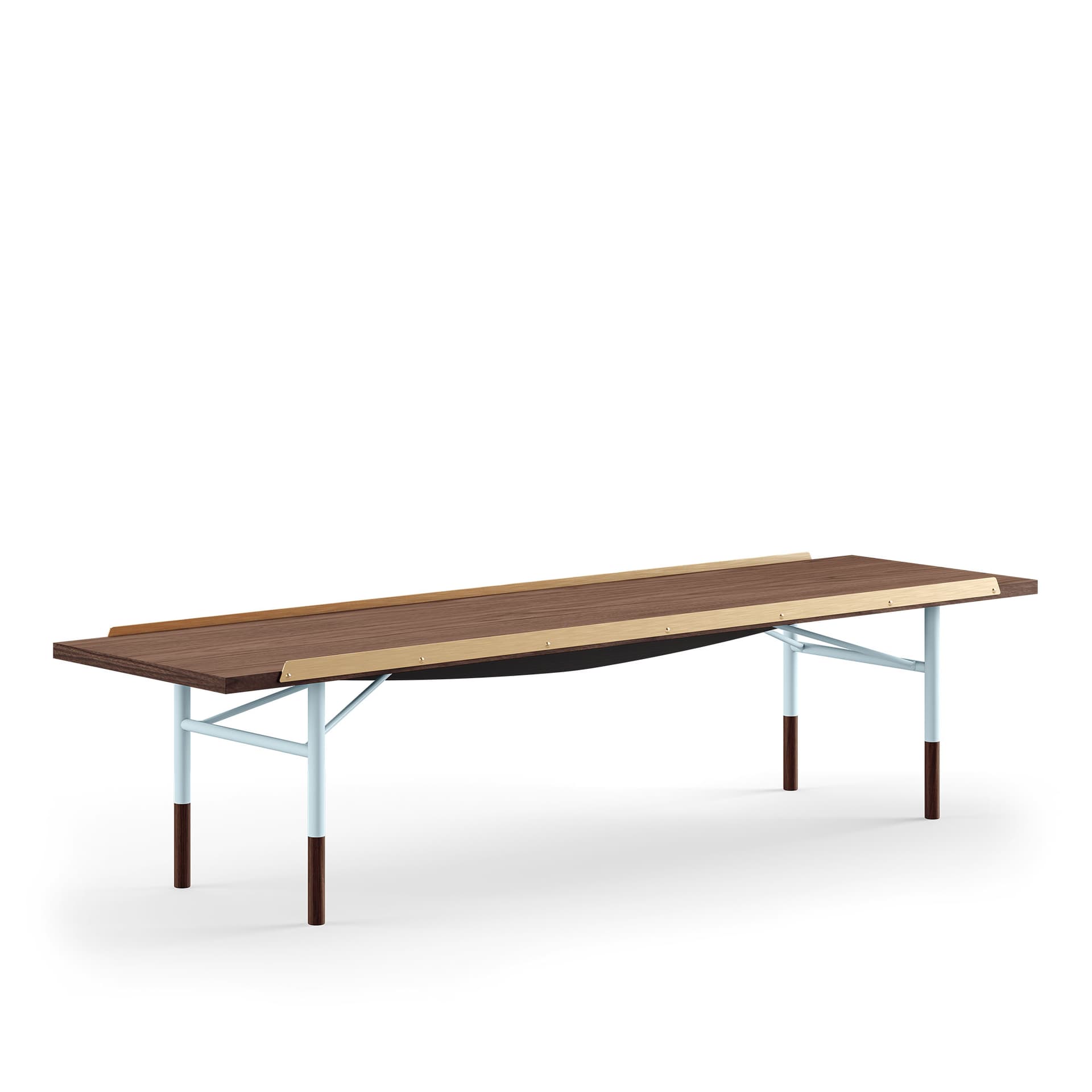 House of Finn Juhl - Table Bench Large, With Brass Edges, Walnut, Light Blue Steel - TV-bänkar - Finn Juhl - Träfärgad,Blå - Metall/Trä