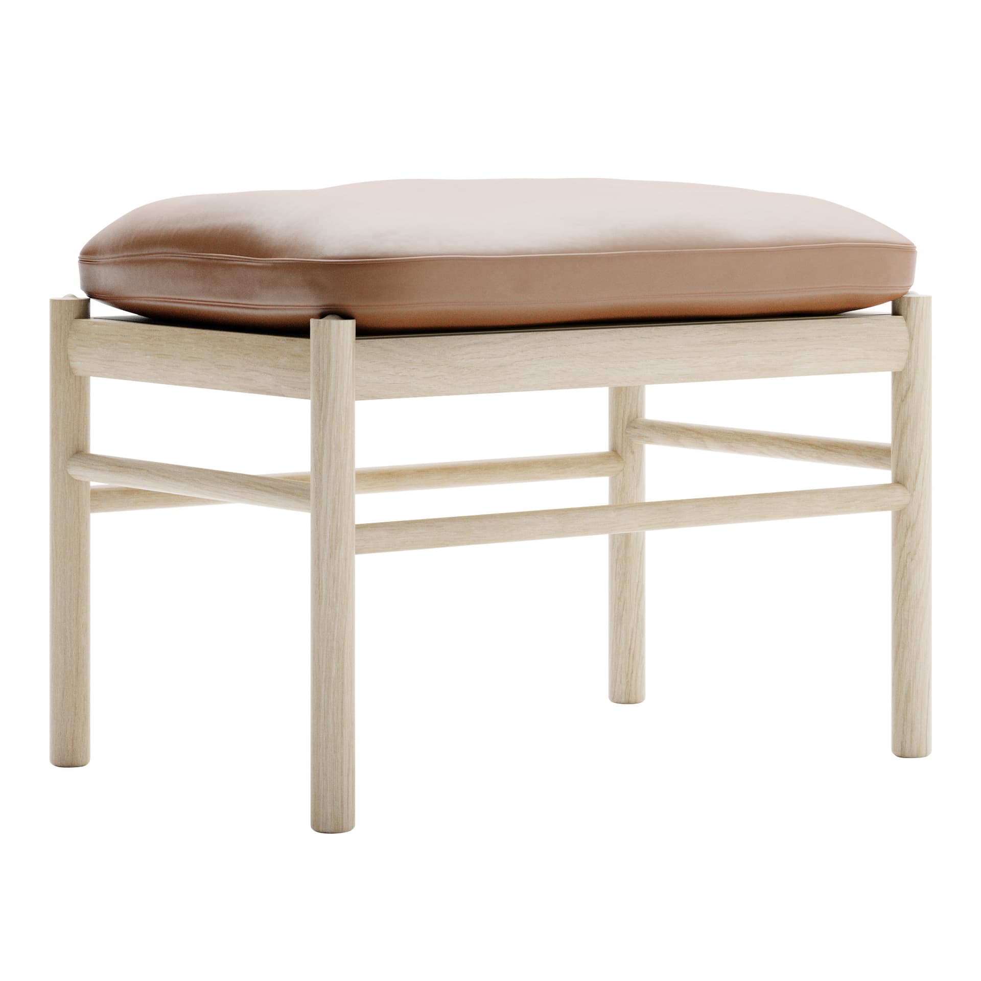 Carl Hansen - OW149F - Colonial Footstool, Tvålad Ek, Lädergrupp C Sif - 95 - Fotpallar - Ole Wanscher - Brun - Läder/Trä