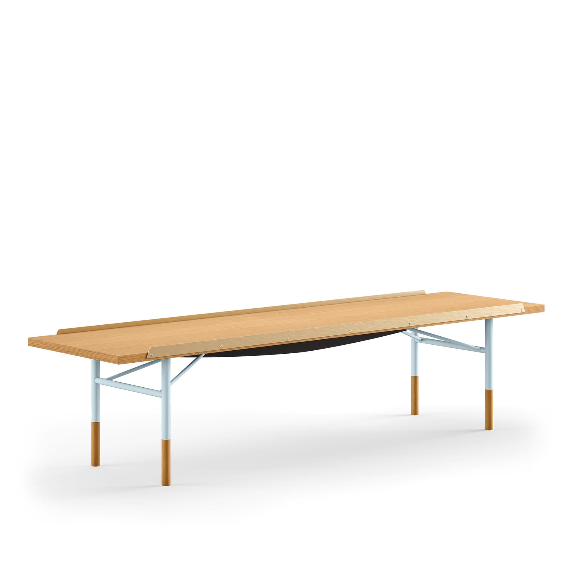 House of Finn Juhl - Table Bench Medium, With Brass Edges, Dark oiled oak, Light Blue Steel - TV-bänkar - Finn Juhl - Träfärgad,Blå - Metall/Trä