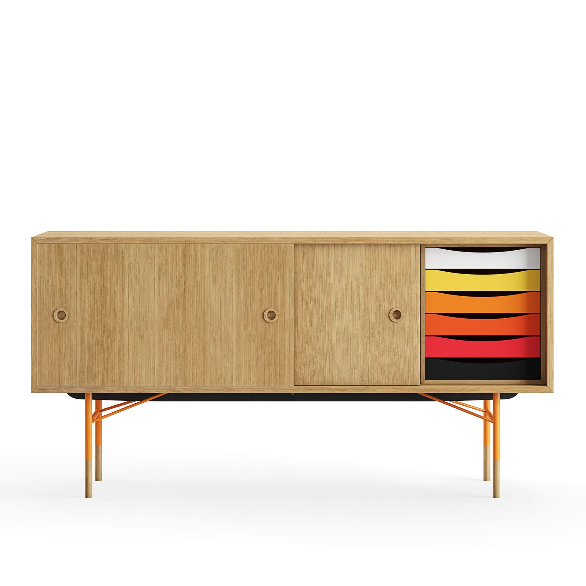 House of Finn Juhl - Sideboard With Tray Unit, Dark oiled oak Veneer, Orange Steel, Warm - Skänkar och sideboards - Finn Juhl - Träfärgad - Metall/Trä