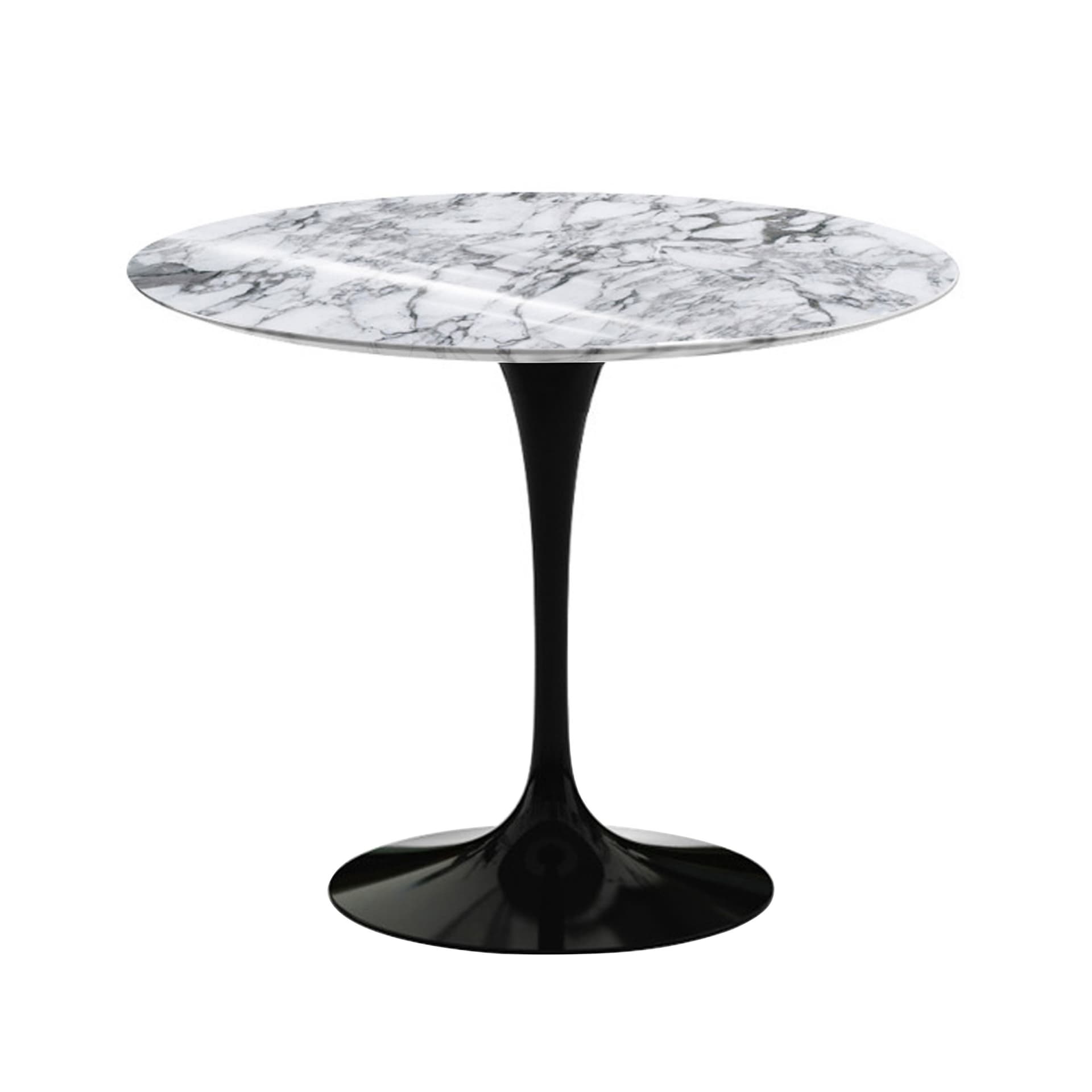 Knoll - Saarinen Round Table - Matbord, Ø 91 cm, Svart underrede, skiva i glansig vit Arabescato marmor - Matbord - Eero Saarinen - Vit - Metall/Sten