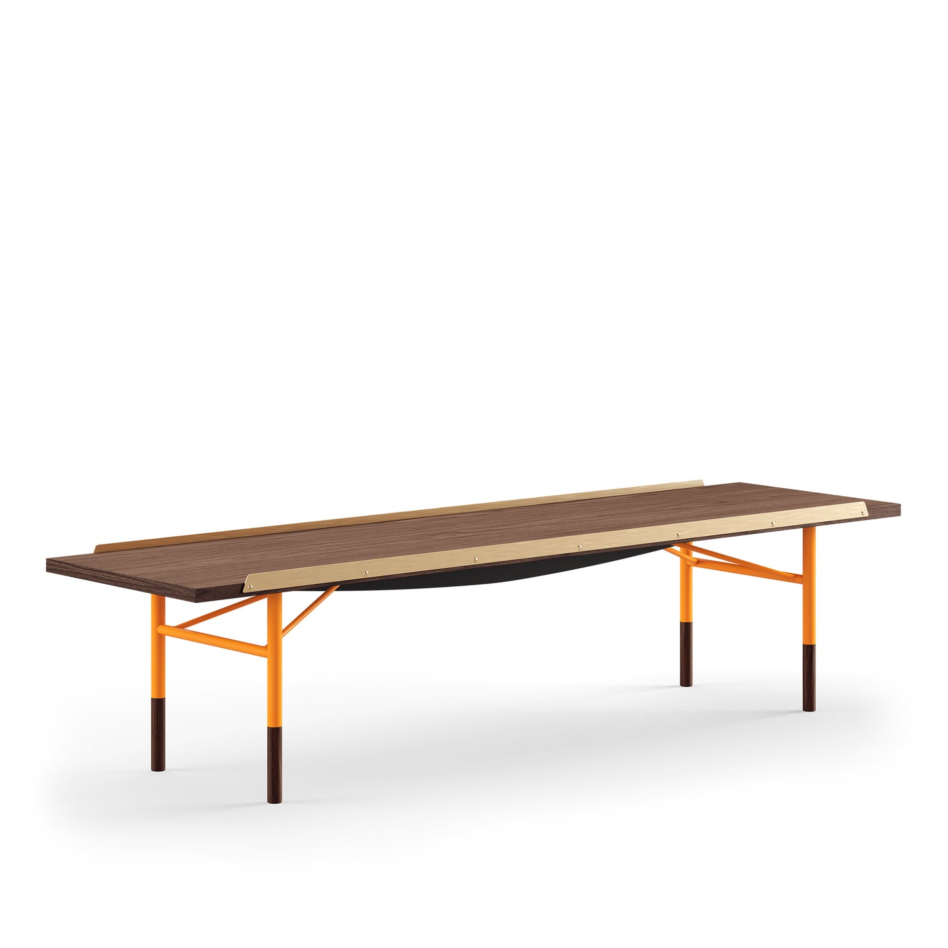 House of Finn Juhl - Table Bench Small, With Brass Edges, Walnut, Orange Steel - TV-bänkar - Finn Juhl - Orange,Träfärgad - Metall/Trä