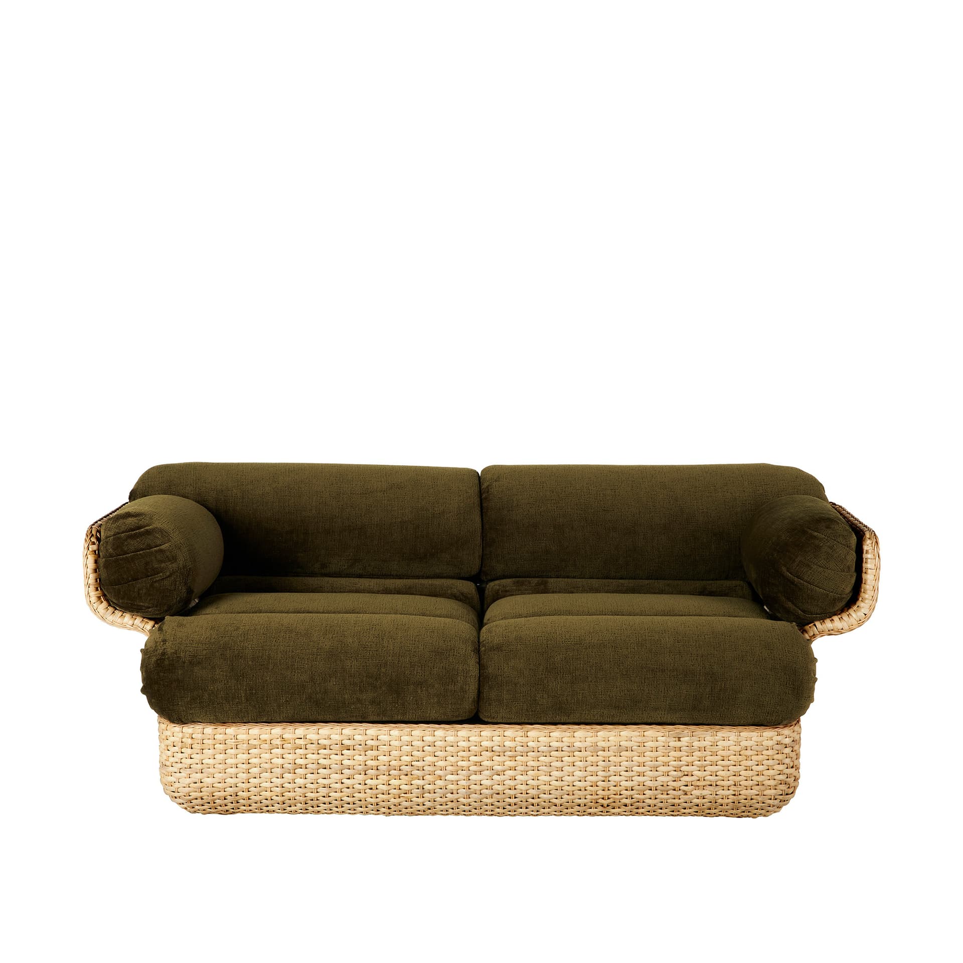Gubi - Basket Sofa - Fully Upholstered, 2-seater Rattan Mumble 40, Glamour Group - Soffor - Joe Colombo - Grön