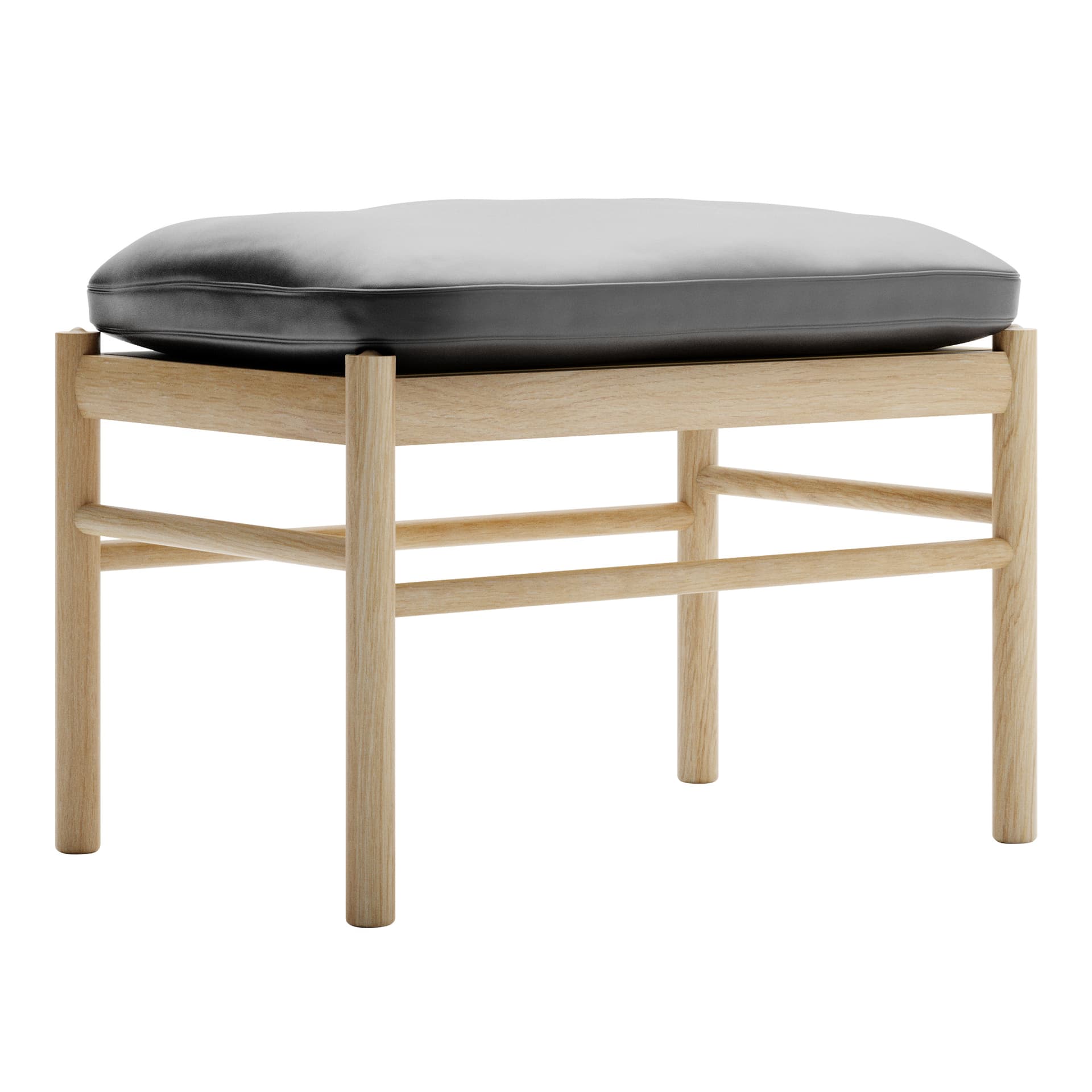 Carl Hansen - OW149F - Colonial Footstool, Oljad Ek, Lädergrupp B Thor - 301 - Fotpallar - Ole Wanscher - Svart - Läder/Trä