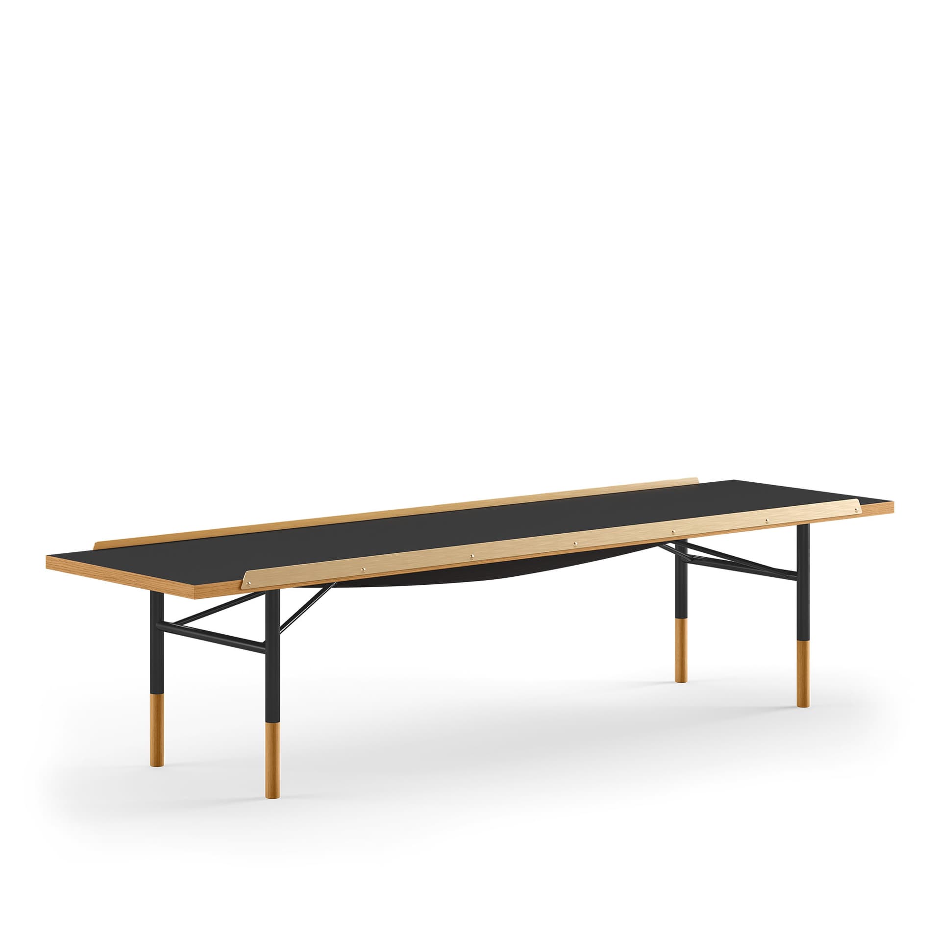 House of Finn Juhl - Table Bench Medium, With Brass Edges, Dark oiled oak/black linoleum, Black Steel - TV-bänkar - Finn Juhl - Träfärgad,Svart - Metall/Trä/Plast