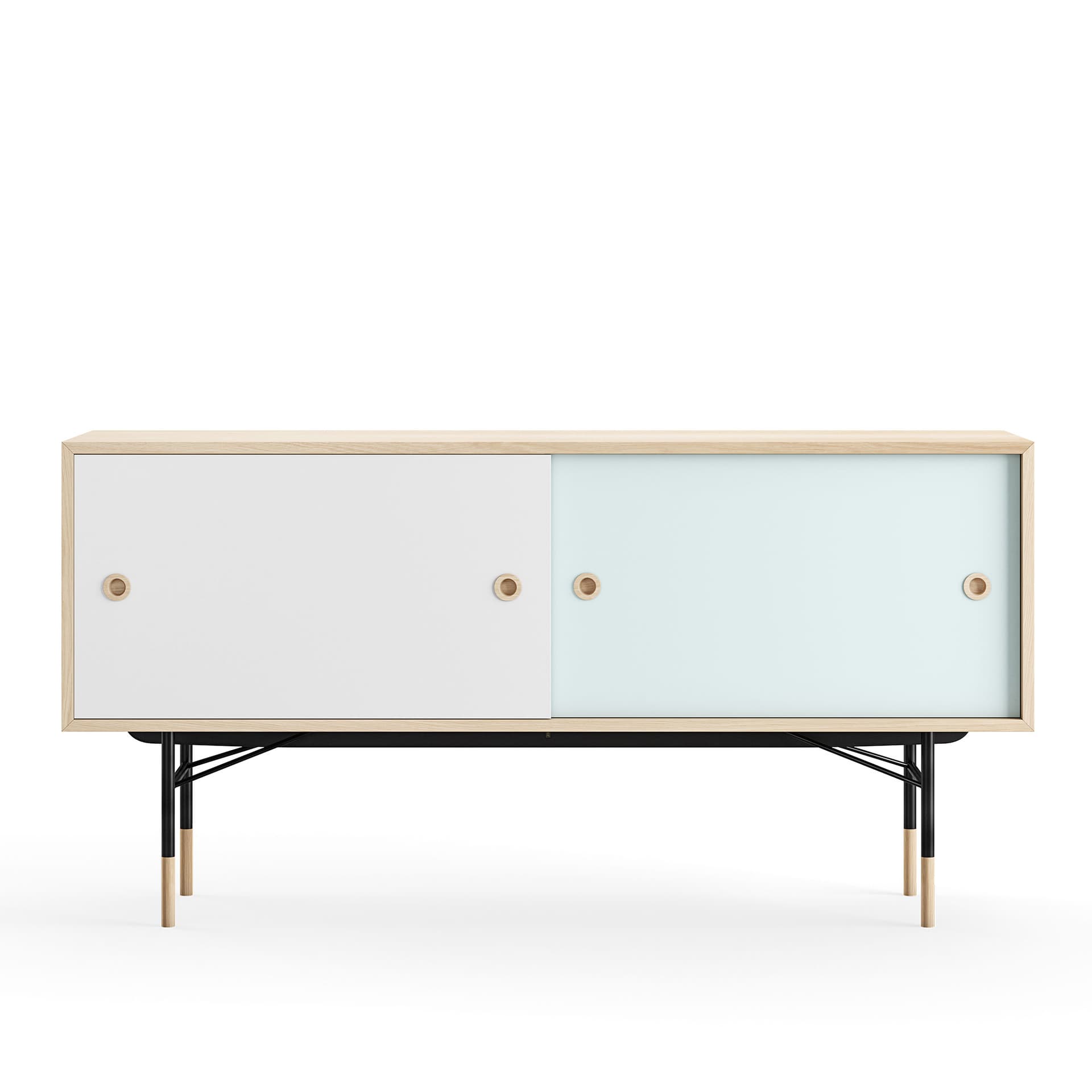 House of Finn Juhl - Sideboard Without Tray Unit, Oak, White/Light Blue, Black Steel - Skänkar och sideboards - Finn Juhl - Flerfärgad - Metall/Trä