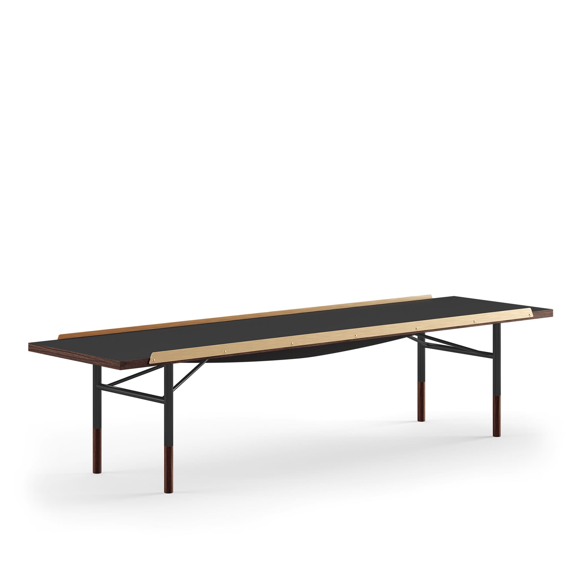 House of Finn Juhl - Table Bench Large, With Brass Edges, Walnut/black linoleum, Black Steel - TV-bänkar - Finn Juhl - Träfärgad,Svart - Metall/Trä/Plast