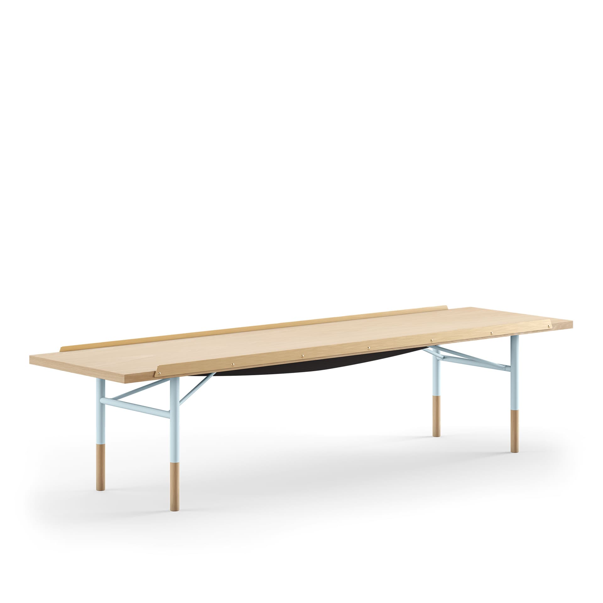 House of Finn Juhl - Table Bench Large, With Brass Edges, Oak, Light Blue Steel - TV-bänkar - Finn Juhl - Träfärgad,Blå - Metall/Trä