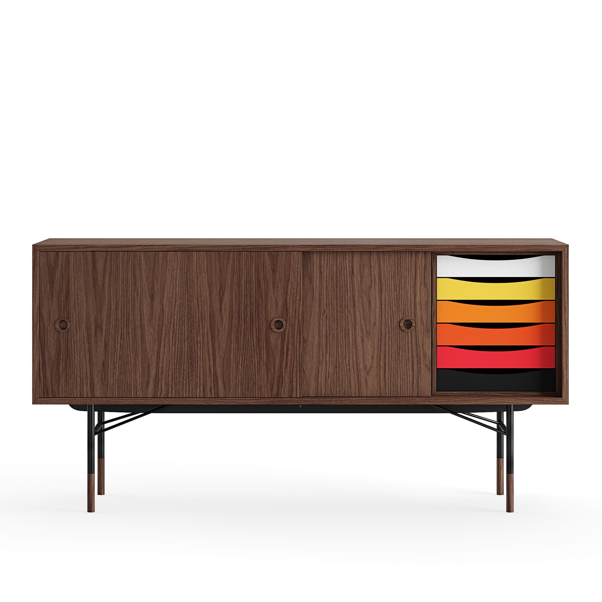 House of Finn Juhl - Sideboard With Tray Unit, Walnut Veneer, Black Steel, Warm - Skänkar och sideboards - Finn Juhl - Träfärgad - Metall/Trä