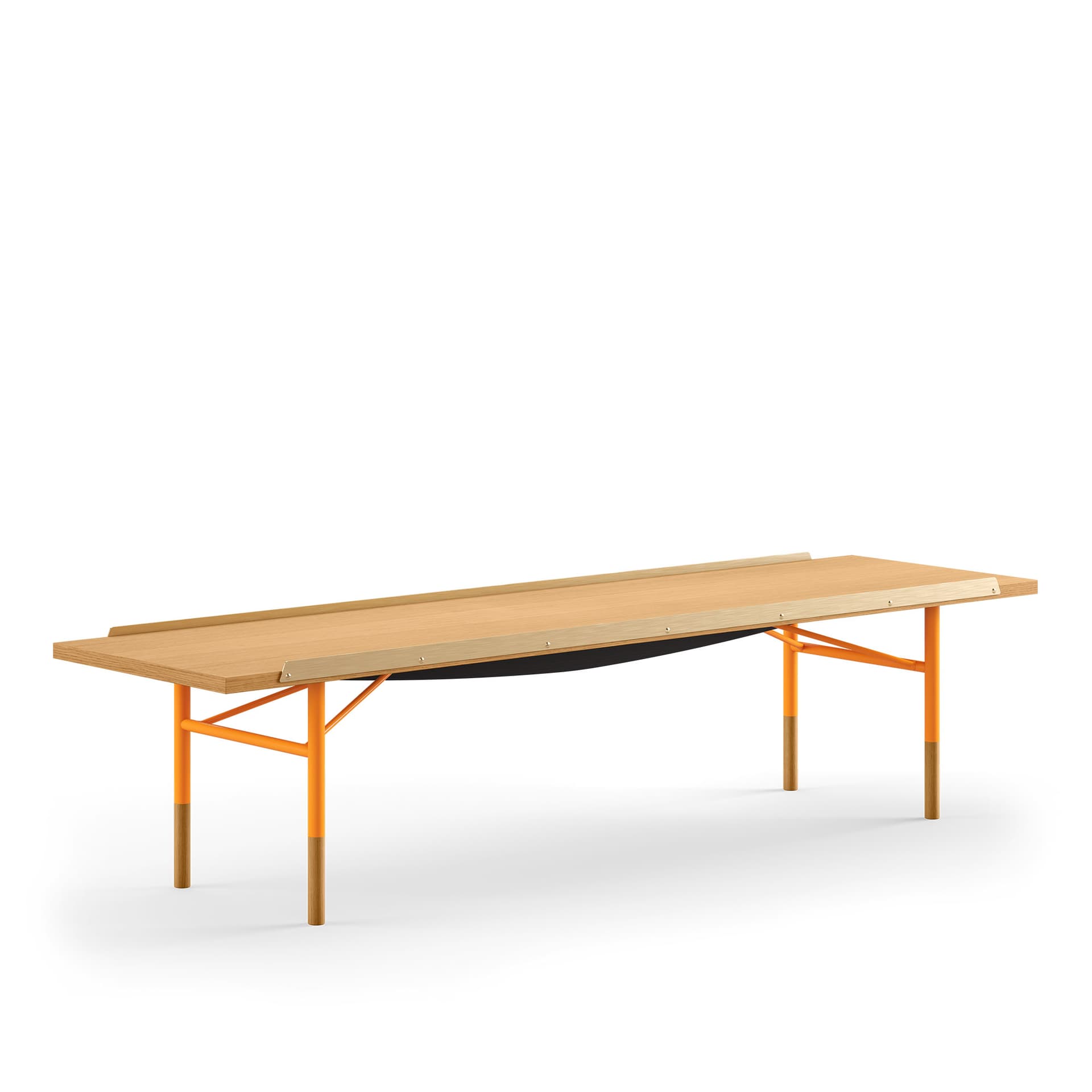 House of Finn Juhl - Table Bench Medium, With Brass Edges, Dark oiled oak, Orange Steel - TV-bänkar - Finn Juhl - Orange,Träfärgad - Metall/Trä