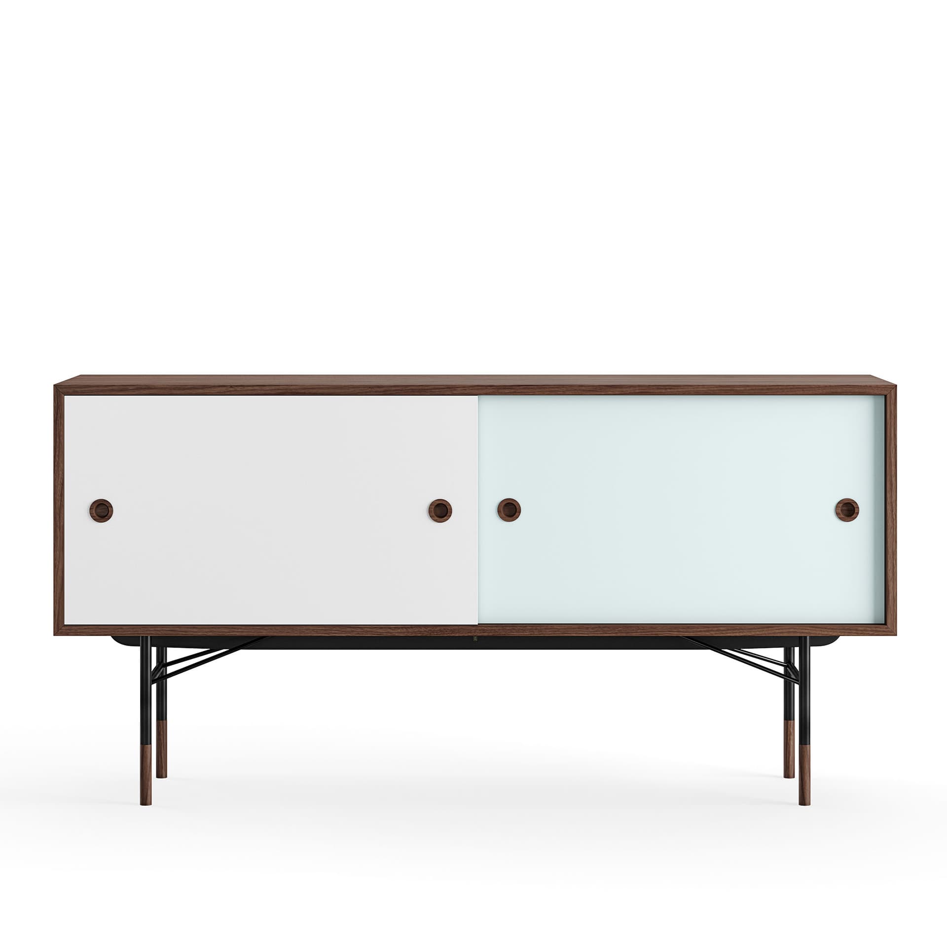 House of Finn Juhl - Sideboard Without Tray Unit, Walnut, White/Light Blue, Black Steel - Skänkar och sideboards - Finn Juhl - Flerfärgad - Metall/Trä