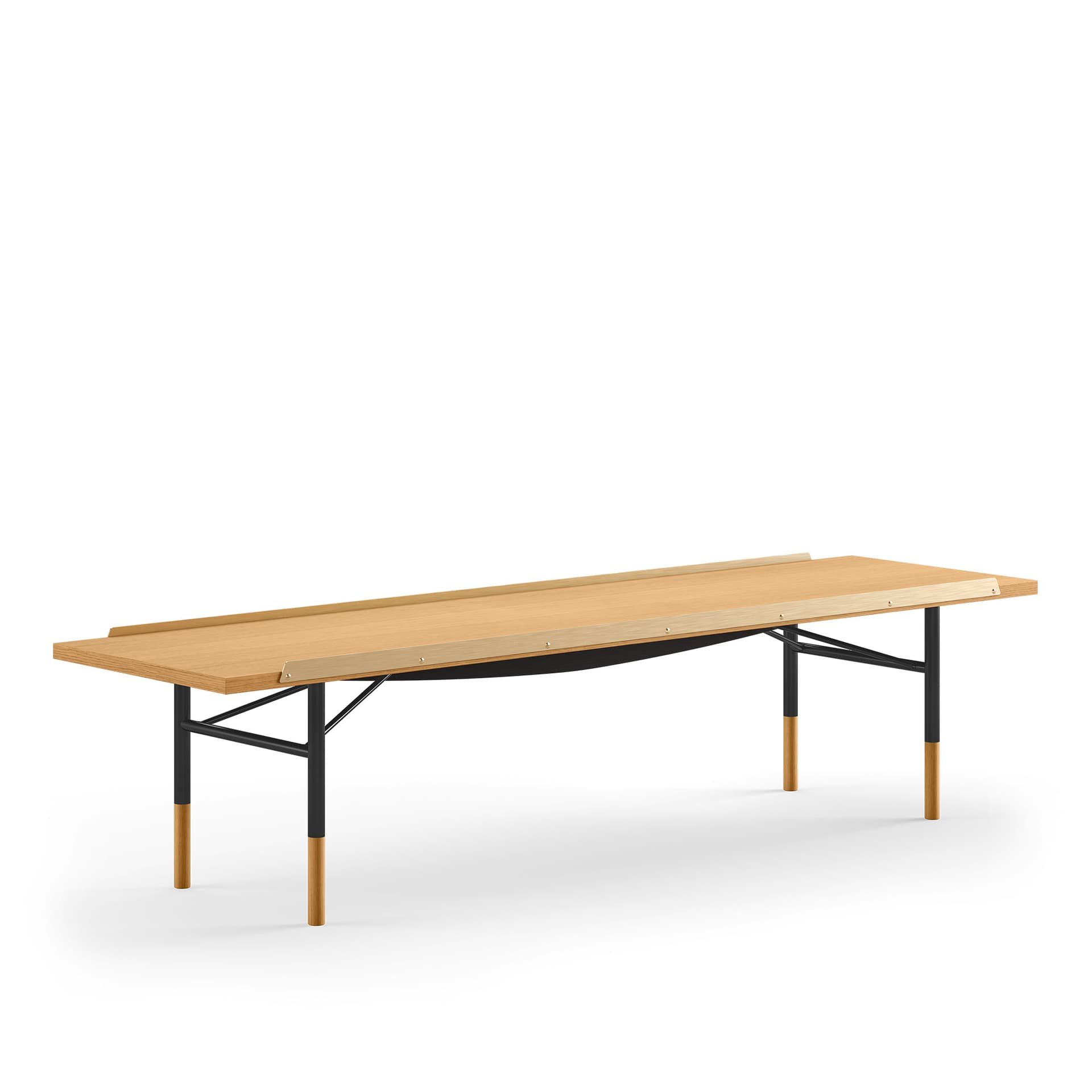 House of Finn Juhl - Table Bench Medium, With Brass Edges, Dark oiled oak, Black Steel - TV-bänkar - Finn Juhl - Träfärgad,Svart - Metall/Trä