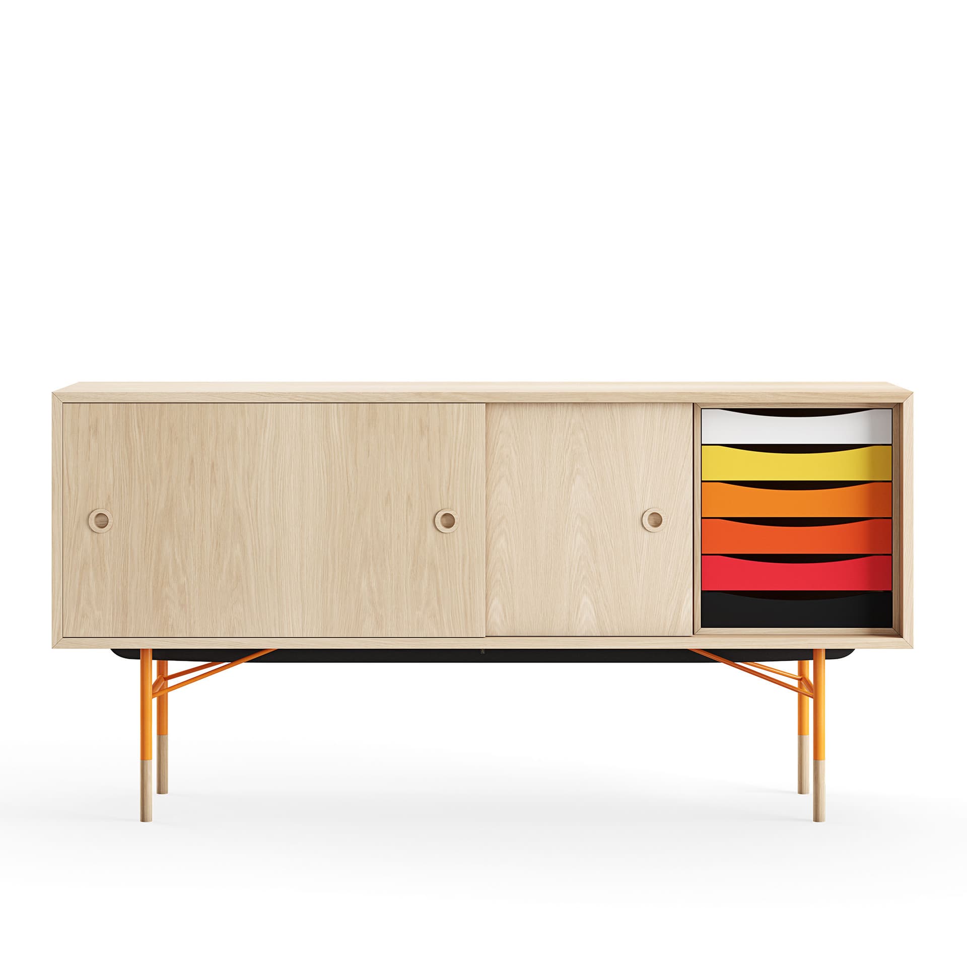House of Finn Juhl - Sideboard With Tray Unit, Oak Veneer, Orange Steel, Warm - Skänkar och sideboards - Finn Juhl - Träfärgad - Metall/Trä