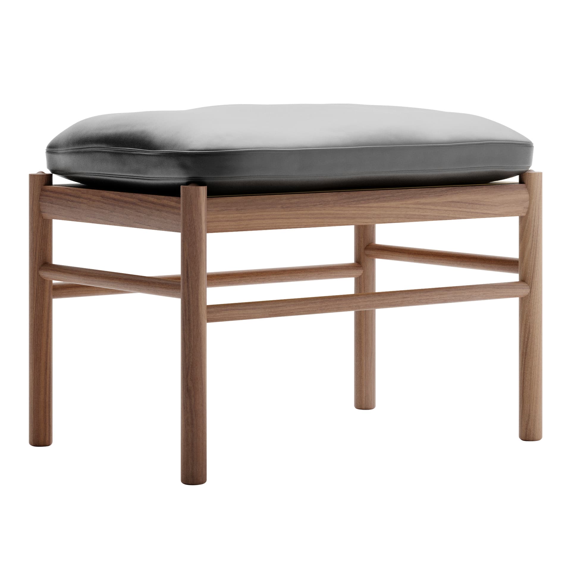 Carl Hansen - OW149F - Colonial Footstool, Oljad Valnöt, Lädergrupp B Thor - 301 - Fotpallar - Ole Wanscher - Svart - Läder/Trä