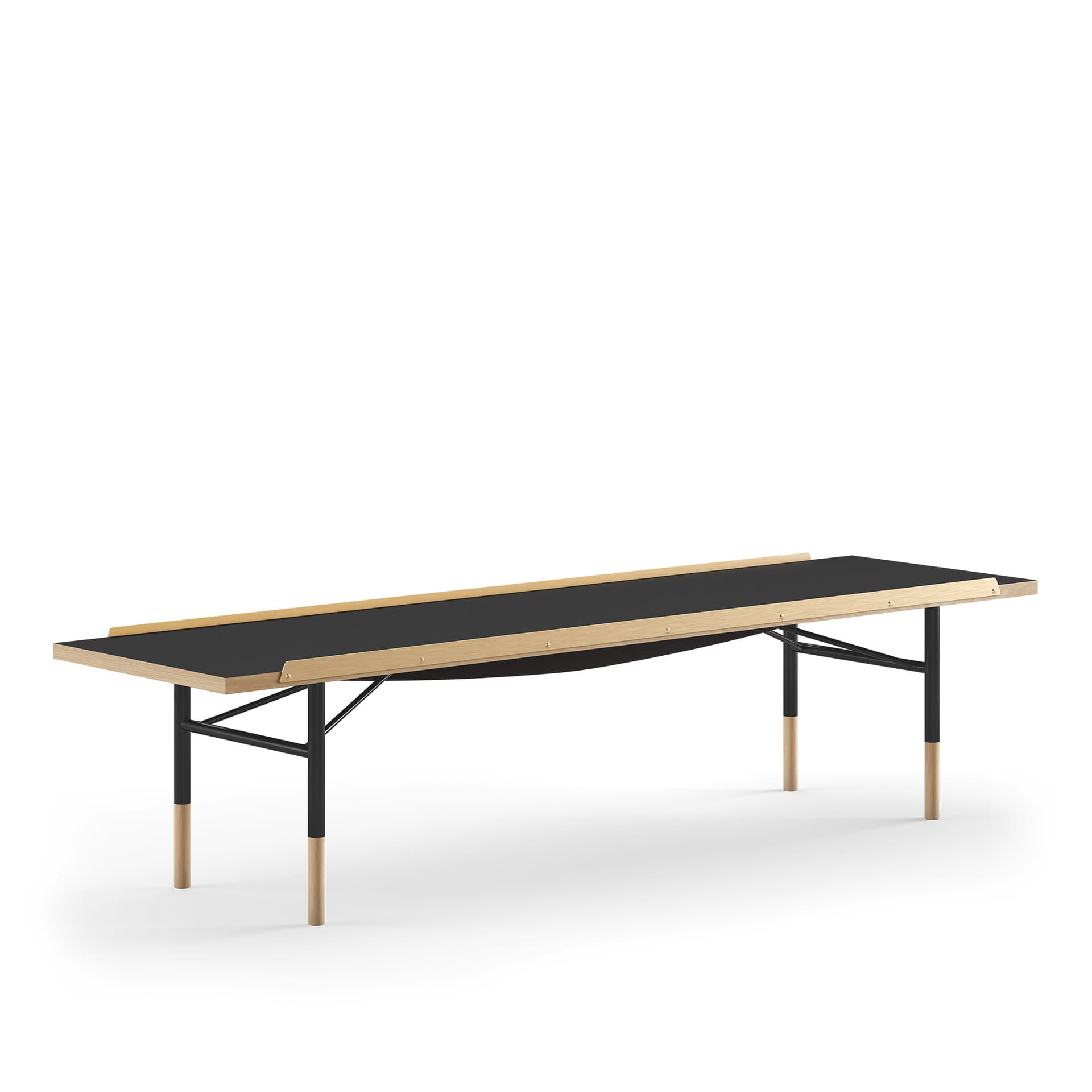 House of Finn Juhl - Table Bench Large, With Brass Edges, Black Linoleum, Black Steel - TV-bänkar - Finn Juhl - Träfärgad,Svart - Metall/Trä/Plast