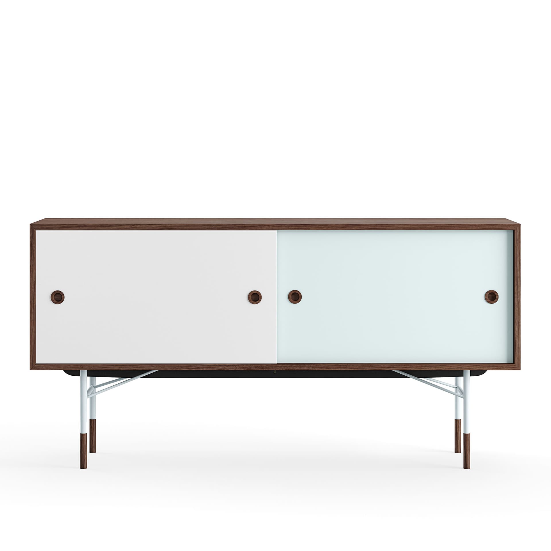 House of Finn Juhl - Sideboard Without Tray Unit, Walnut, White/Light Blue, Light Blue Steel - Skänkar och sideboards - Finn Juhl - Flerfärgad - Metall/Trä