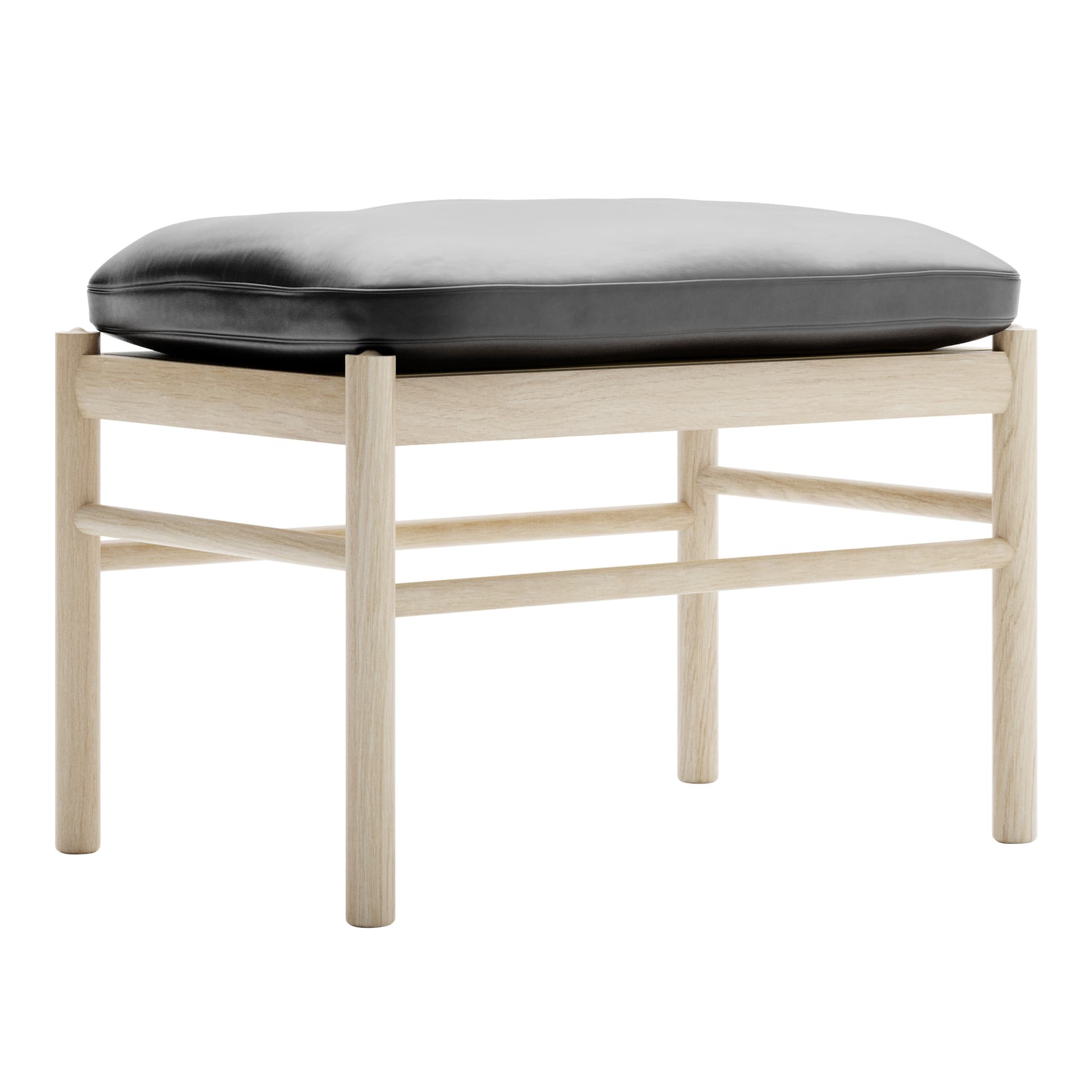 Carl Hansen - OW149F - Colonial Footstool, Tvålad Ek, Lädergrupp C Sif - 98 - Fotpallar - Ole Wanscher - Svart - Läder/Trä