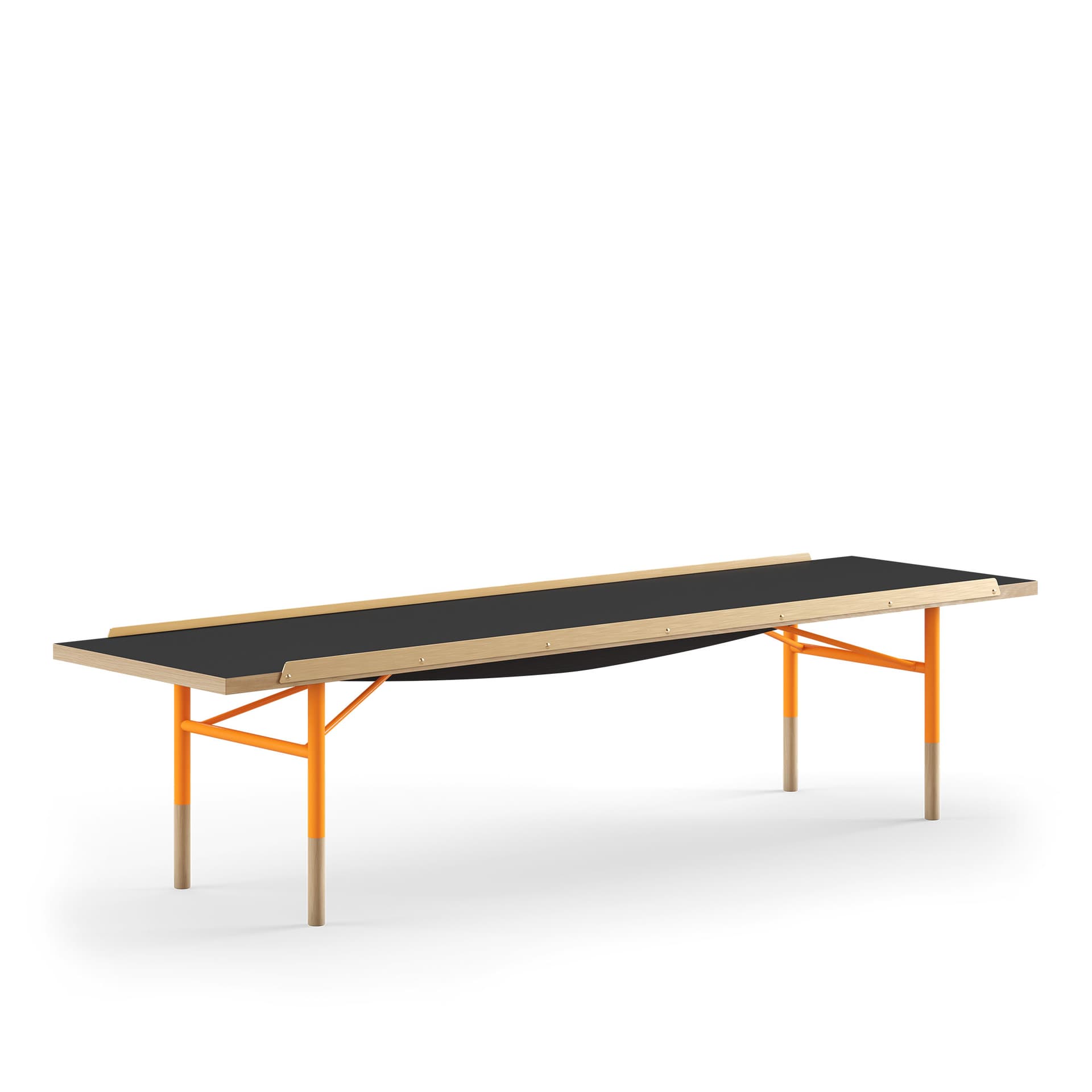 House of Finn Juhl - Table Bench Medium, With Brass Edges, Black Linoleum, Orange Steel - TV-bänkar - Finn Juhl - Orange,Träfärgad,Svart - Metall/Trä/Plast