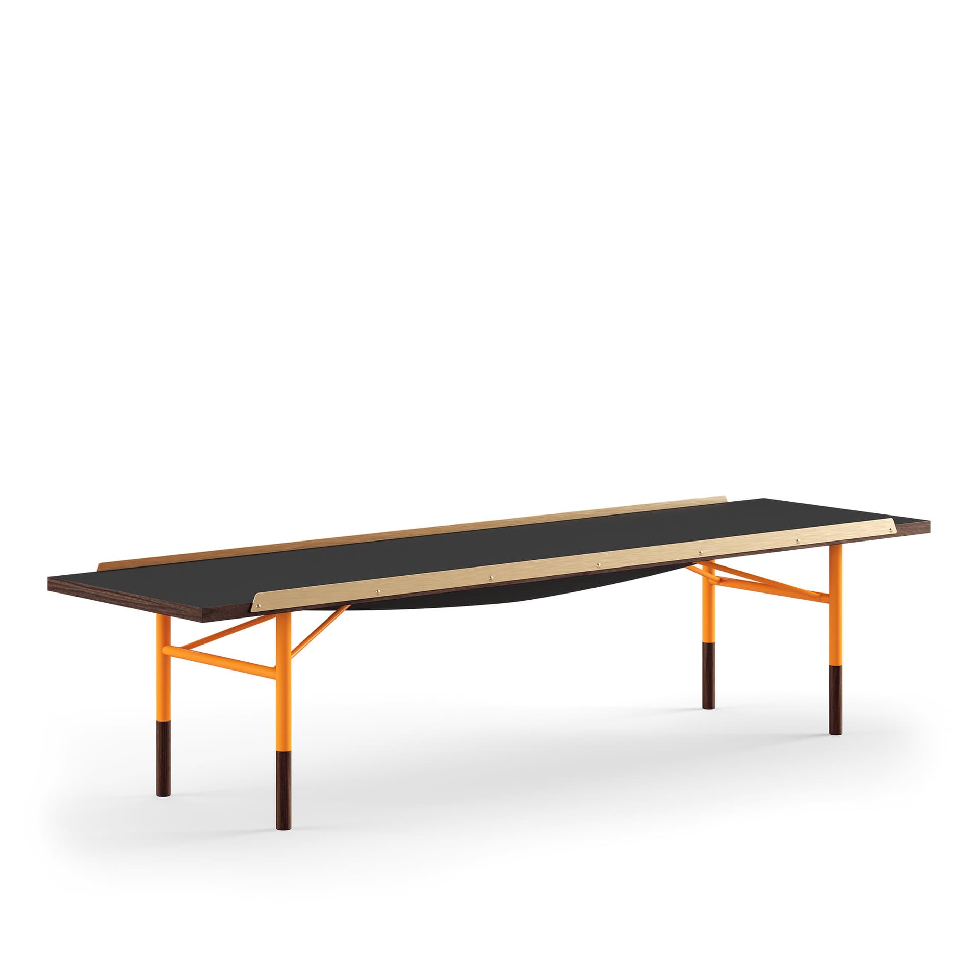 House of Finn Juhl - Table Bench bänk Medium, With Brass Edges, Walnut/black linoleum, Orange Steel - TV-bänkar - Finn Juhl - Orange,Träfärgad,Svart - Metall/Trä/Plast