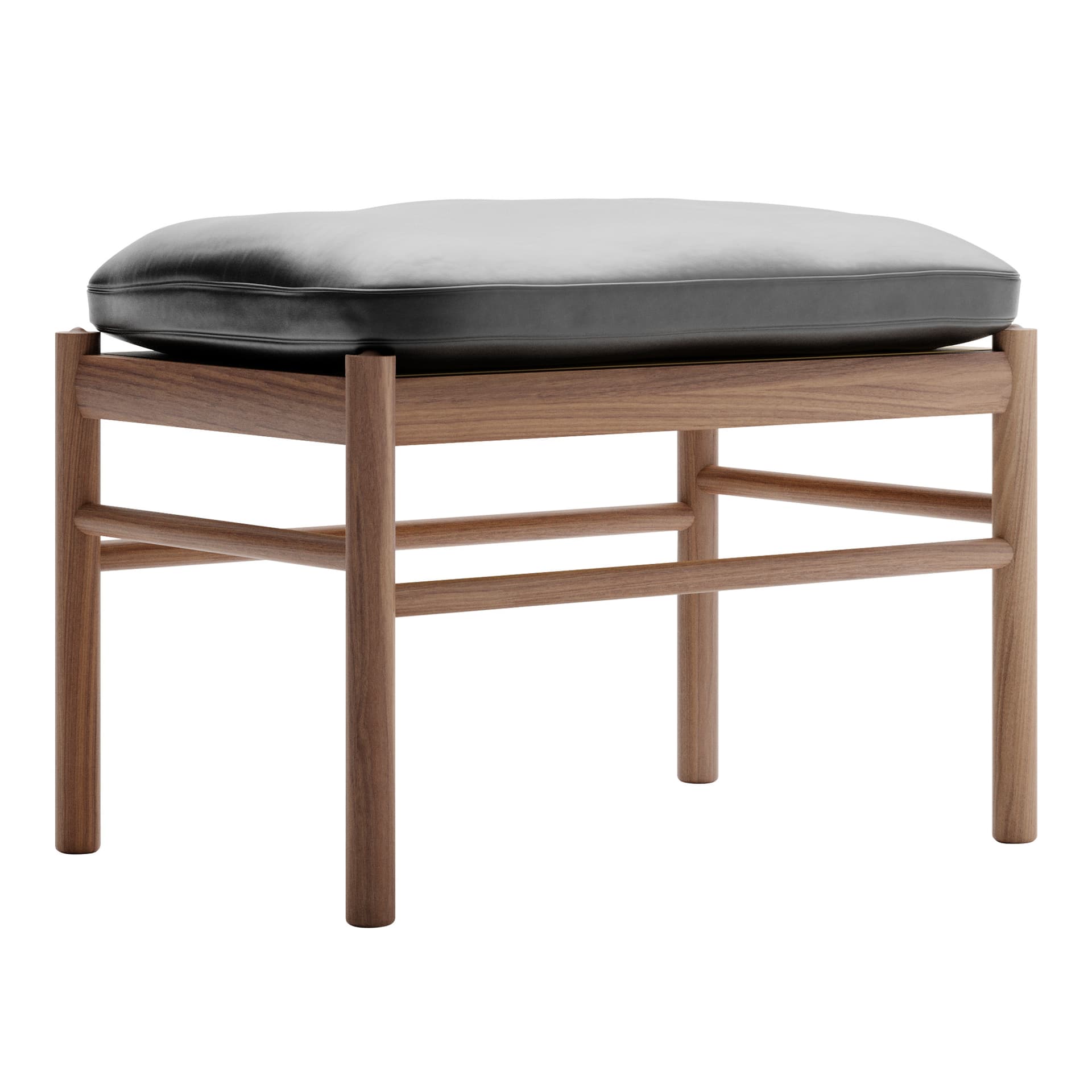 Carl Hansen - OW149F - Colonial Footstool, Oljad Valnöt, Lädergrupp C Sif - 98 - Fotpallar - Ole Wanscher - Svart - Läder/Trä