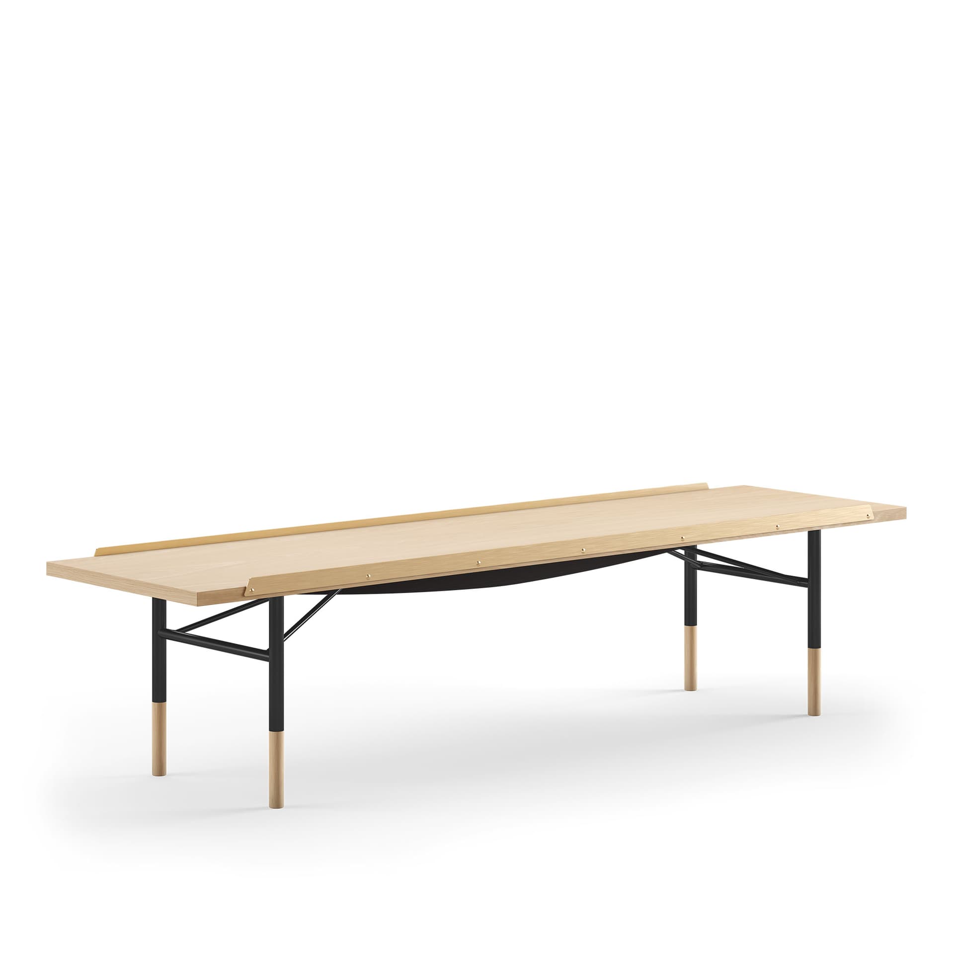 House of Finn Juhl - Table Bench Large, With Brass Edges, Oak, Black Steel - TV-bänkar - Finn Juhl - Träfärgad,Svart - Metall/Trä