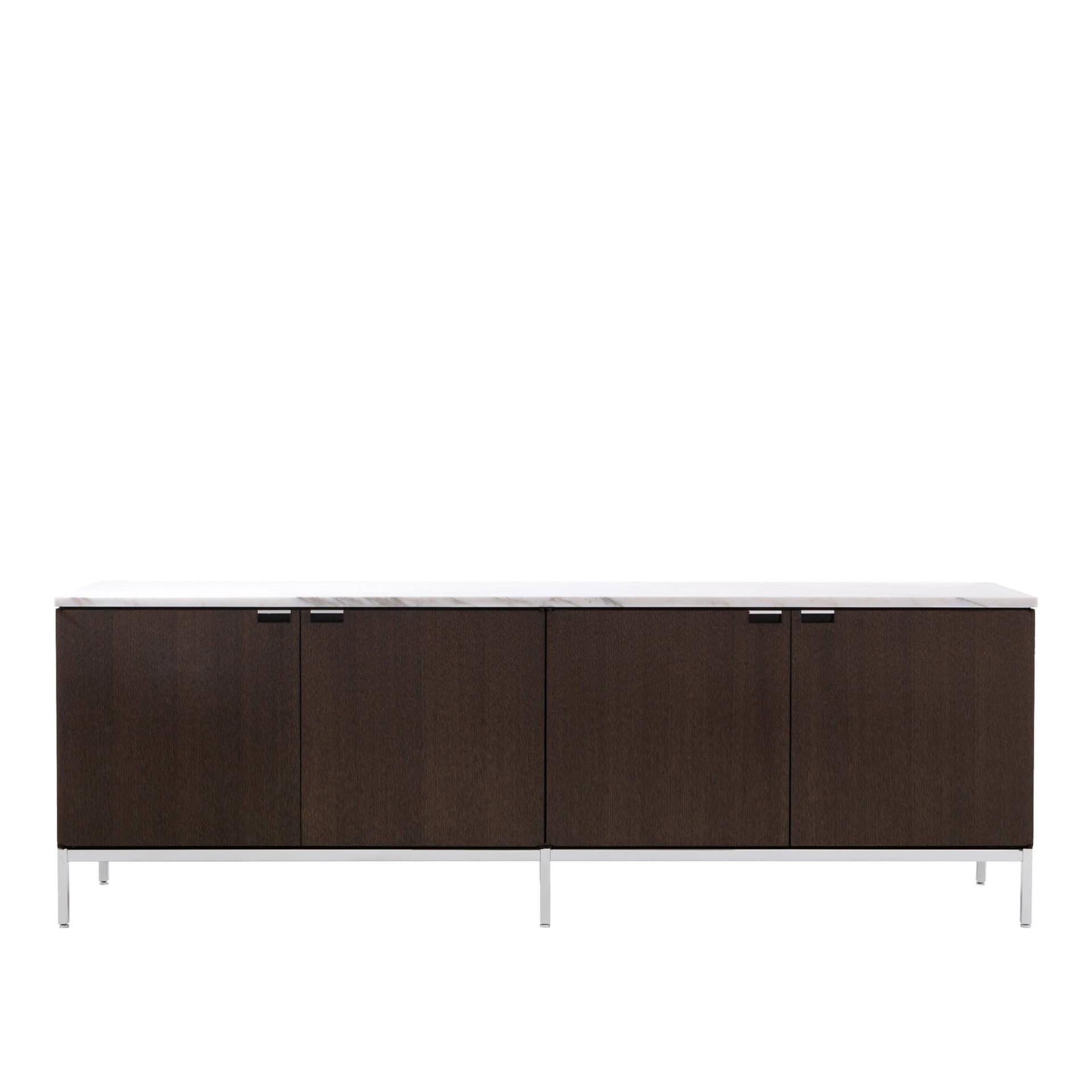 Knoll - Credenza New Edition, Vitlackad, Glashyllor, Skiva i Arabescato marmor - Skänkar och sideboards - Florence Knoll - Silver,Brun,Vit - Metall/Trä
